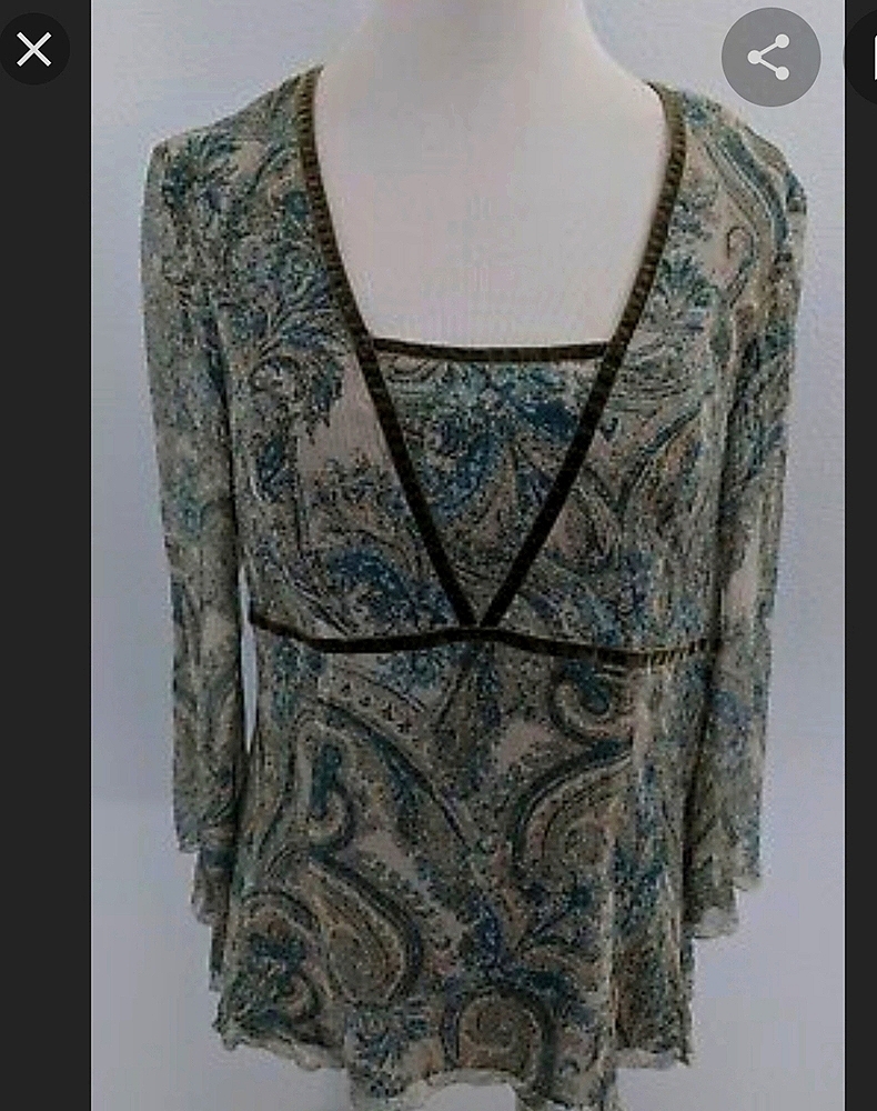 Nine West Modern Muse Teal Paisley Silk Blouse